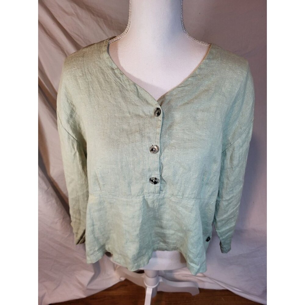 Vtge Tom‎ Tom Size M Light Green 3/4 Sleeve Lagenlook Top
